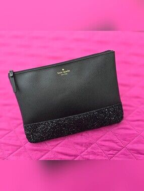 Kate Spade Black Glitter Bottom Zip Pouch
